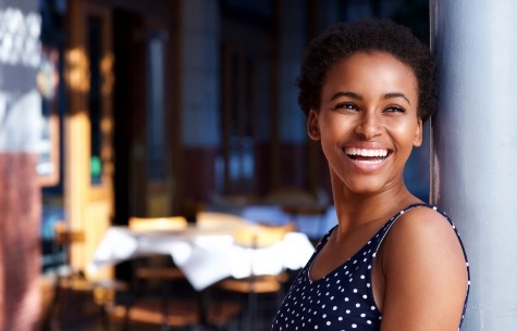 Laughing woman outdoors