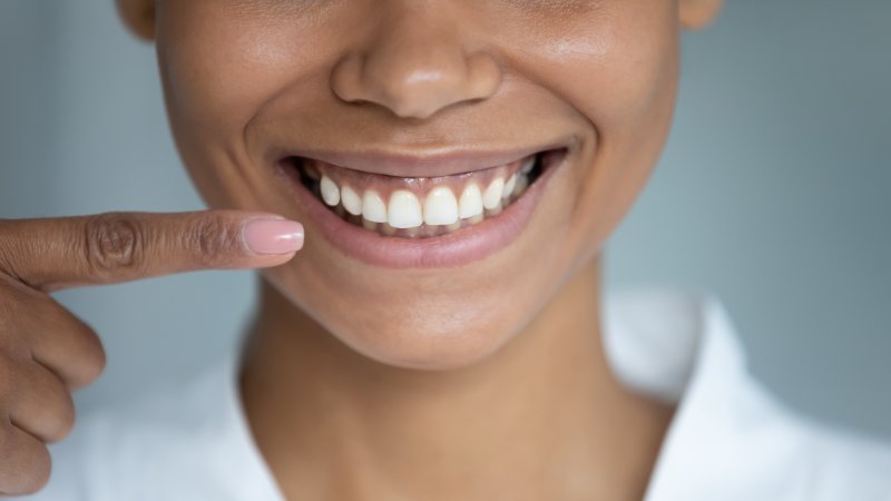 person pointing at their gums and teeth in Midland