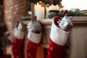 stockings hanging up on a fireplace mantle
